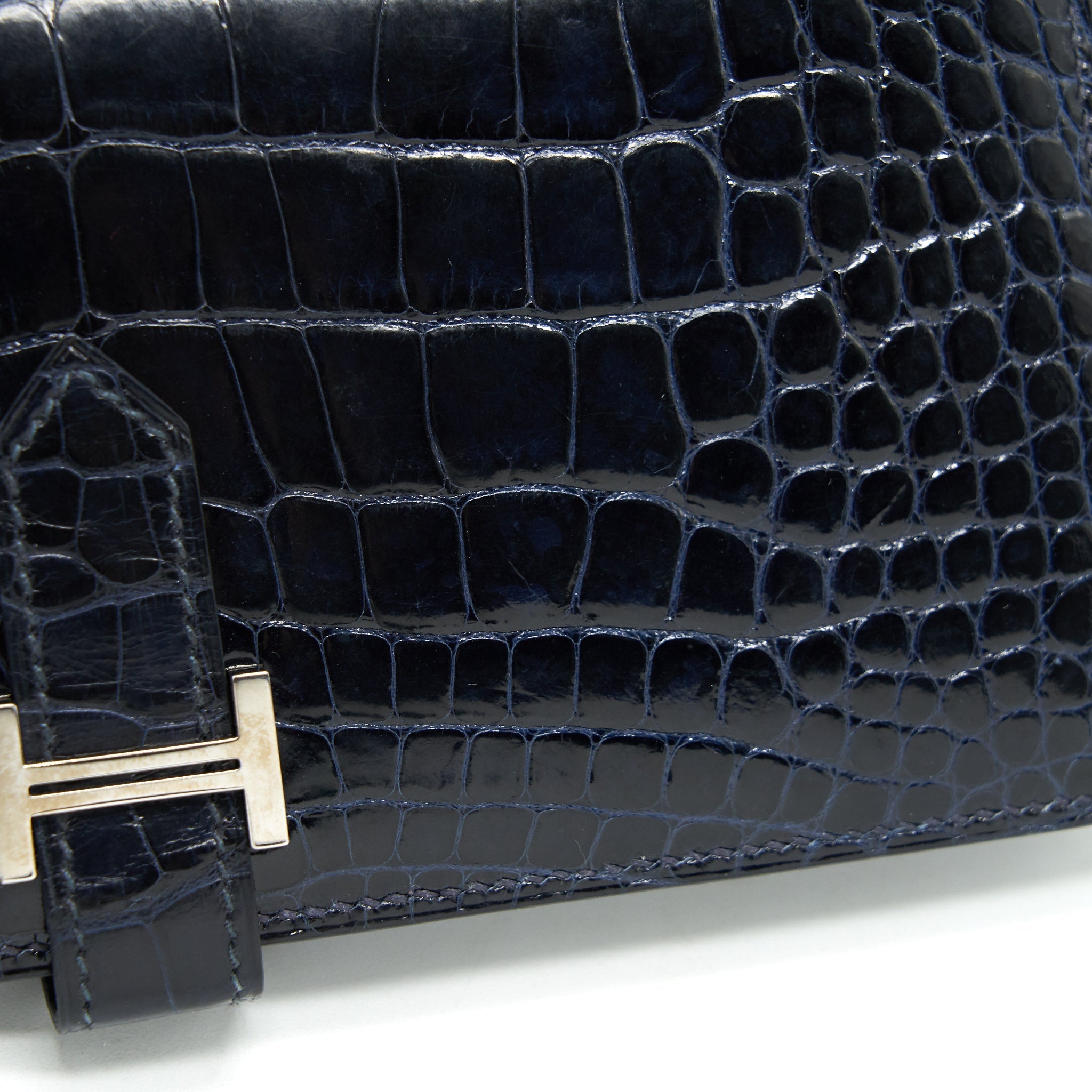 HERMES ALLIGATOR BEARN WALLET BLUE MARINE SHW