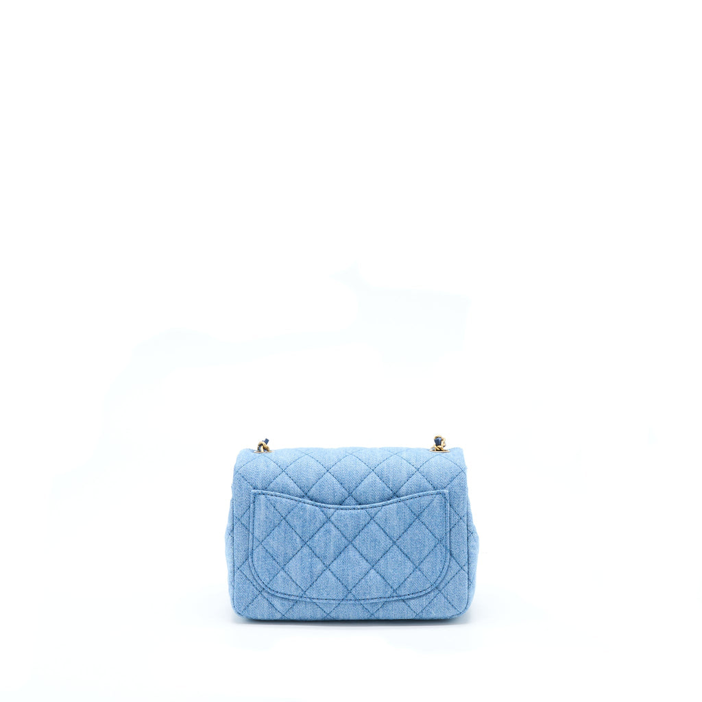 CHANEL 22C DENIM PEARL CRUSH MINI SQUARE FLAP BAG GHW(MICROCHIP)