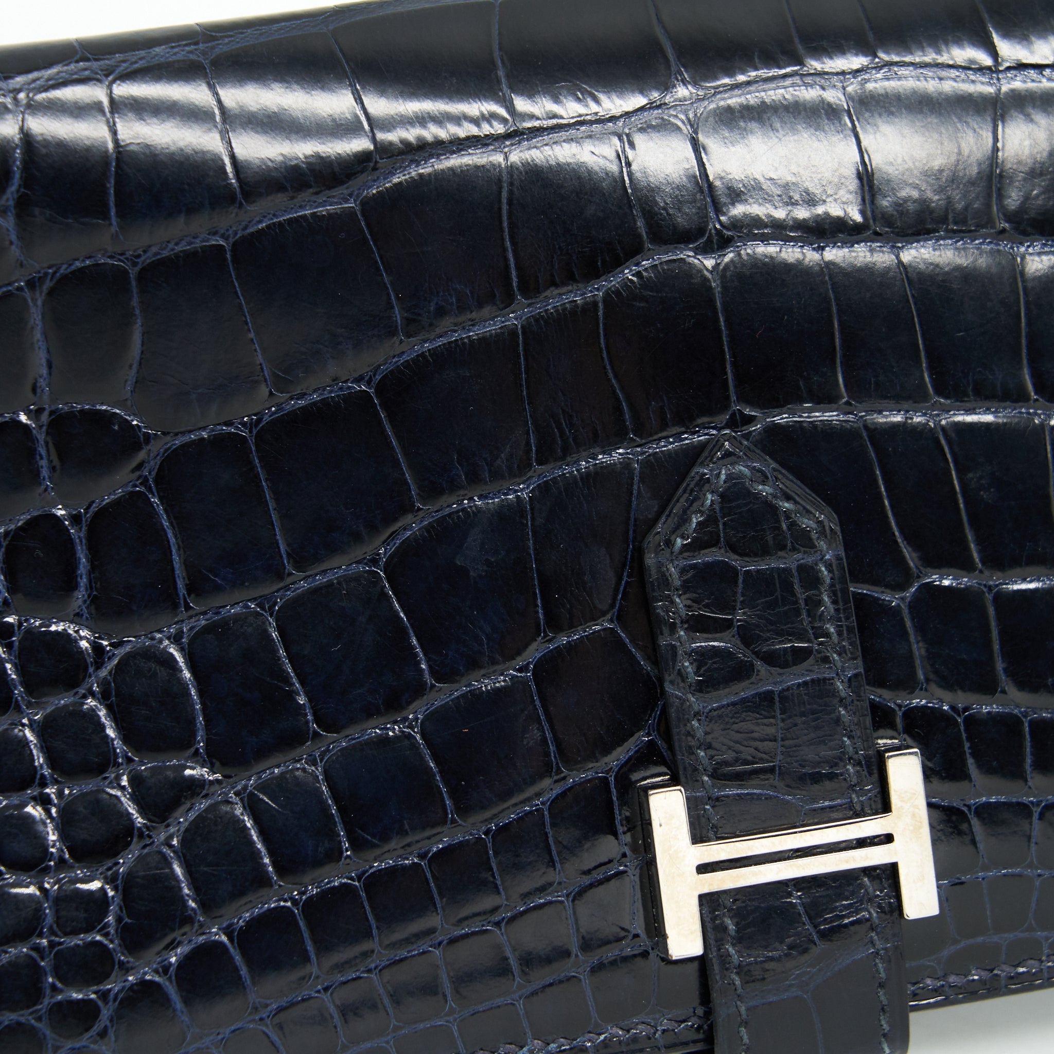 HERMES ALLIGATOR BEARN WALLET BLUE MARINE SHW