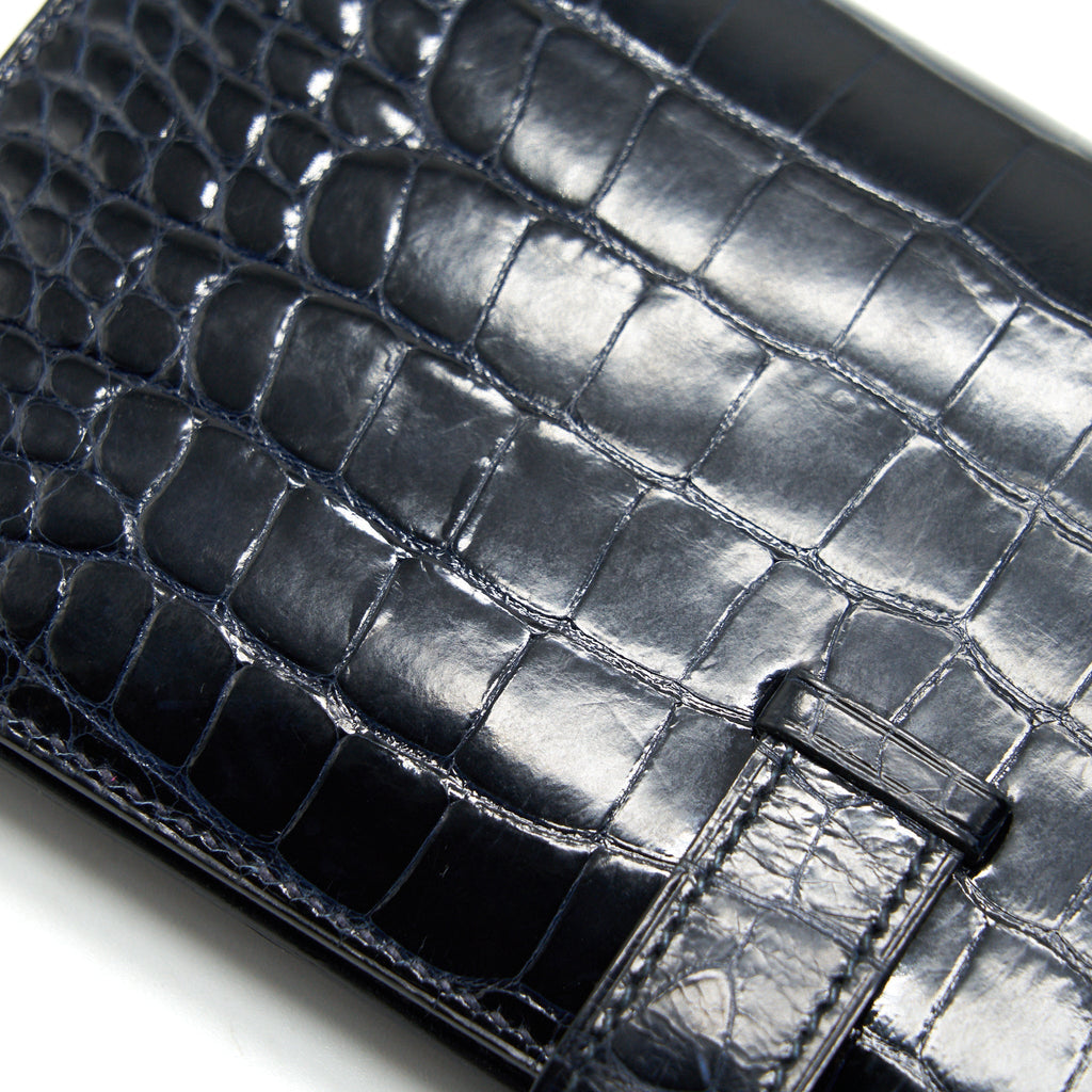 HERMES ALLIGATOR BEARN WALLET BLUE MARINE SHW