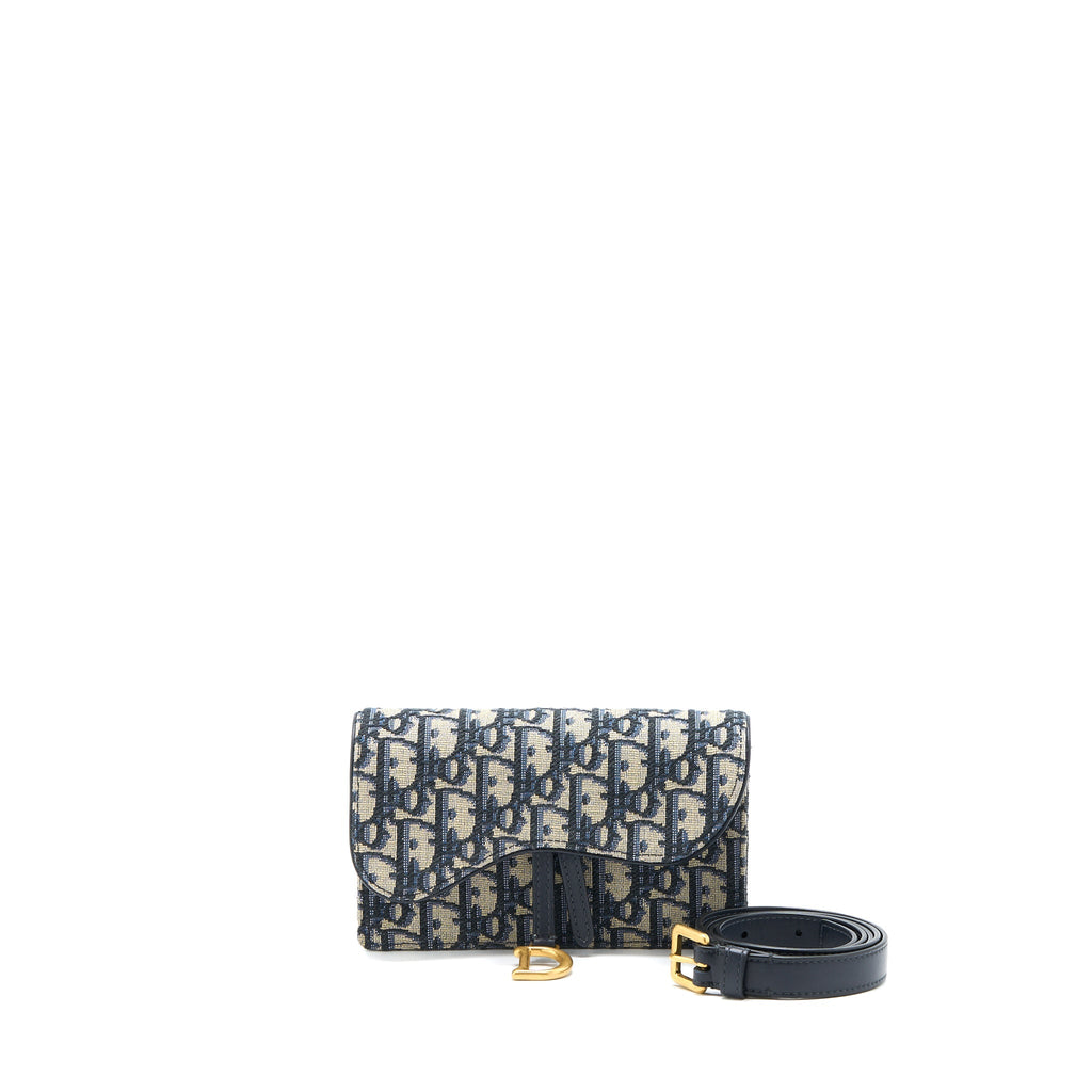 DIOR SADDLE BELT POUCH BLUE OBLIQUE JACQUARD BRUSHED GHW