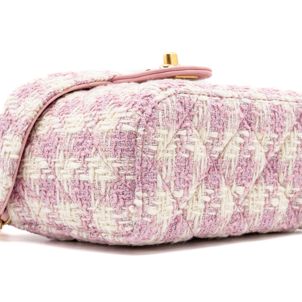 CHANEL TOP HANDLE VANITY BAG WITH CHAIN TWEED PINK GHW (MICROCHIP)