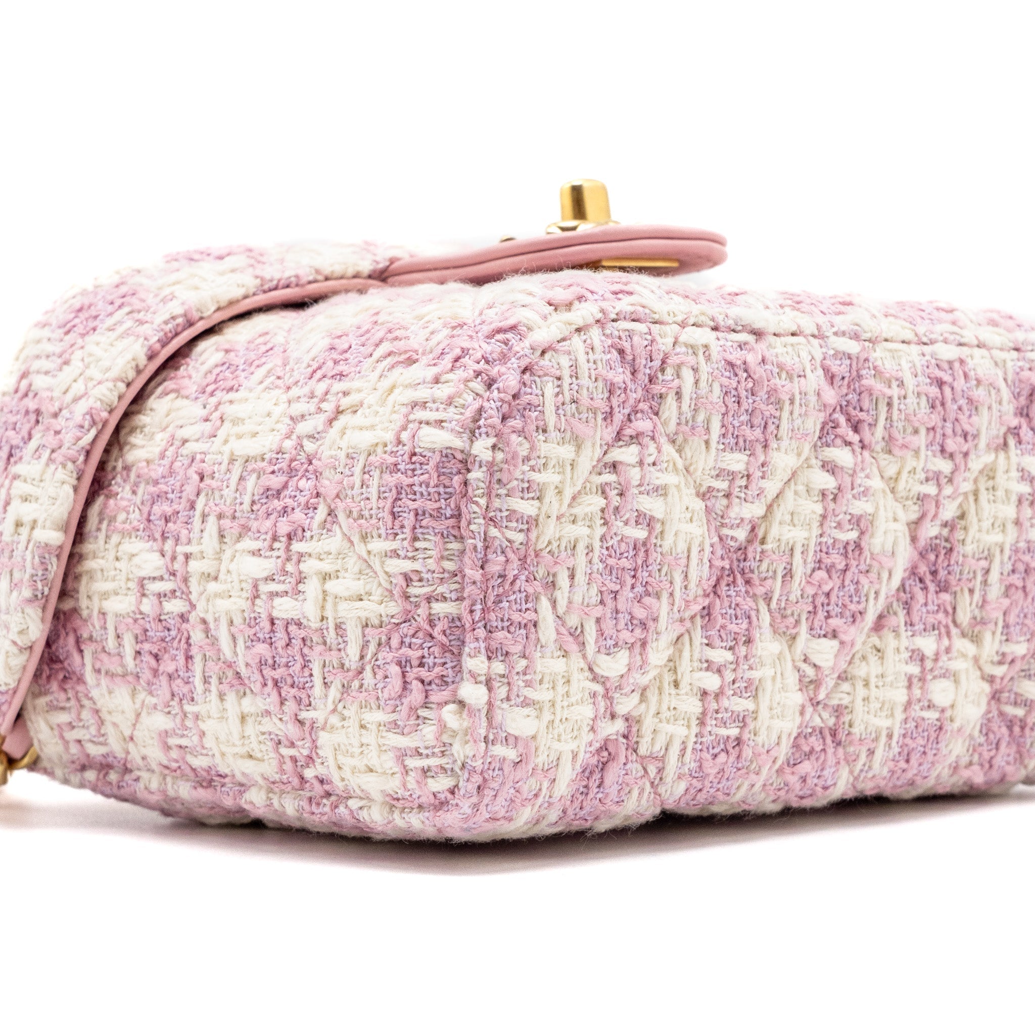 CHANEL TOP HANDLE VANITY BAG WITH CHAIN TWEED PINK GHW (MICROCHIP)