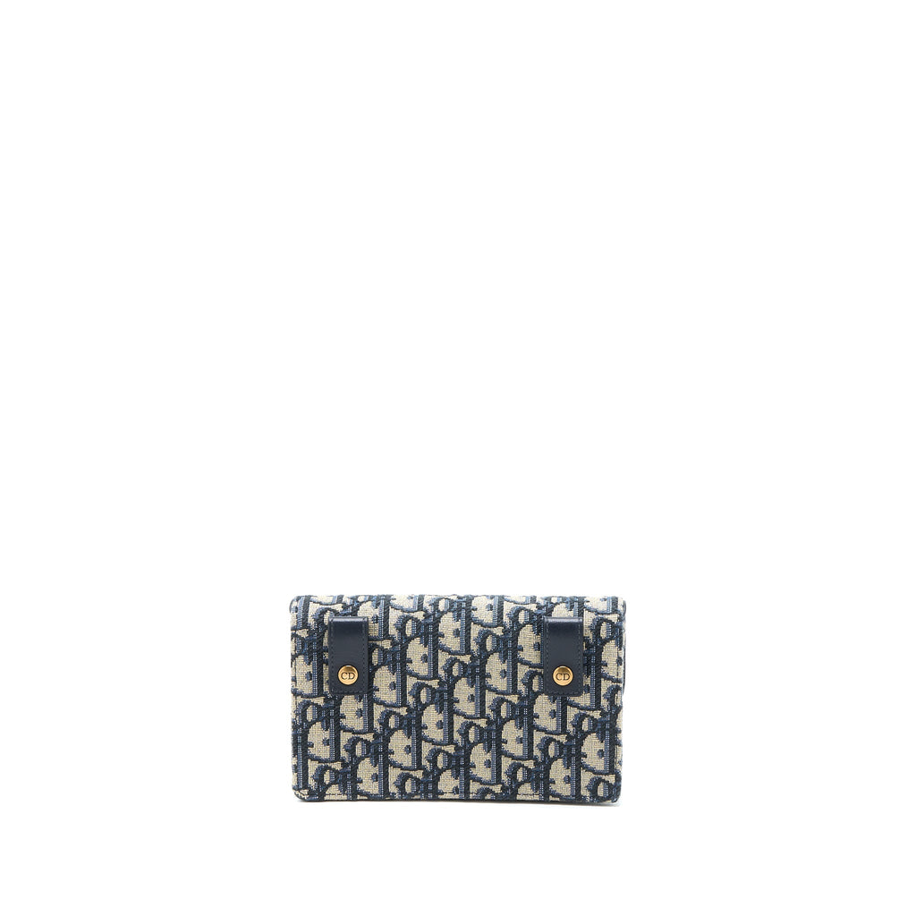 DIOR SADDLE BELT POUCH BLUE OBLIQUE JACQUARD BRUSHED GHW