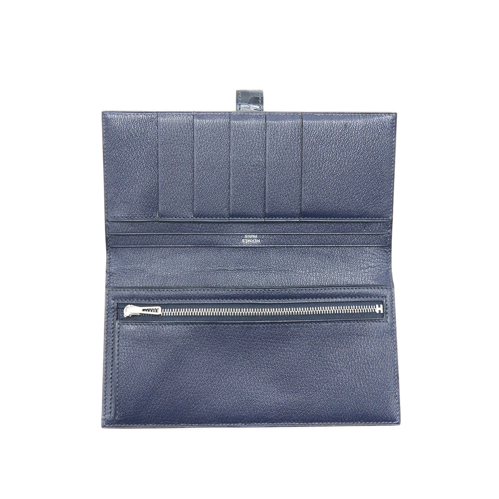 HERMES ALLIGATOR BEARN WALLET BLUE MARINE SHW