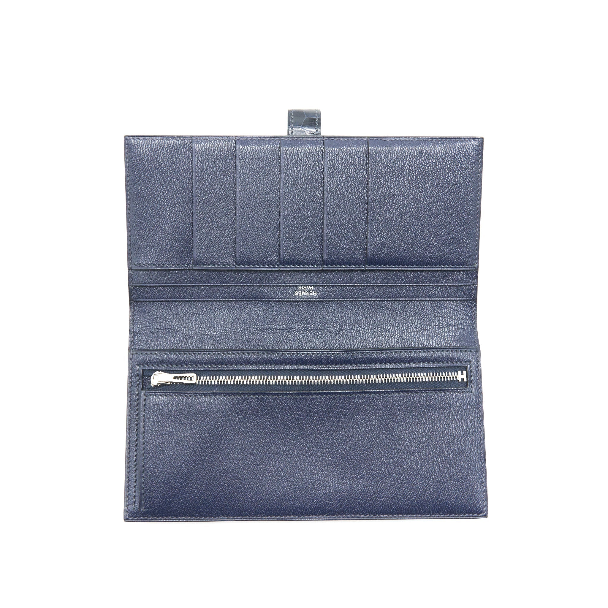 HERMES ALLIGATOR BEARN WALLET BLUE MARINE SHW