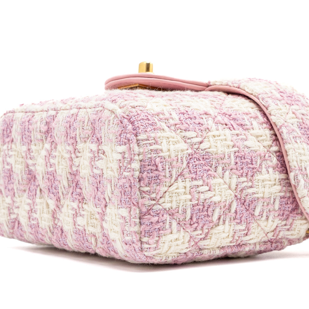CHANEL TOP HANDLE VANITY BAG WITH CHAIN TWEED PINK GHW (MICROCHIP)