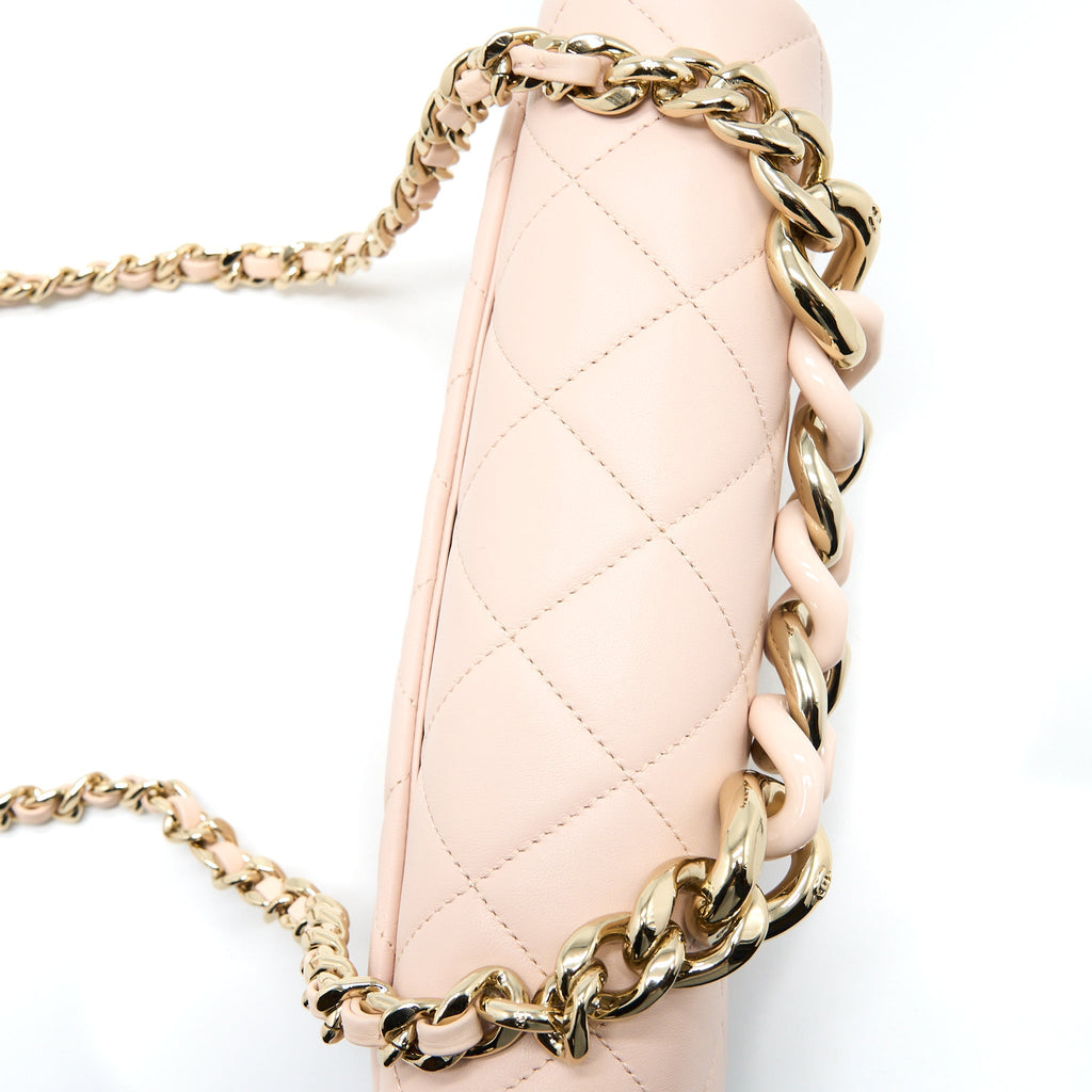 CHANEL 22C RECTANGULAR FLAP BAG WITH GIANT TOP HANDLE LAMBSKIN PINK LGHW(MICROCHIP)