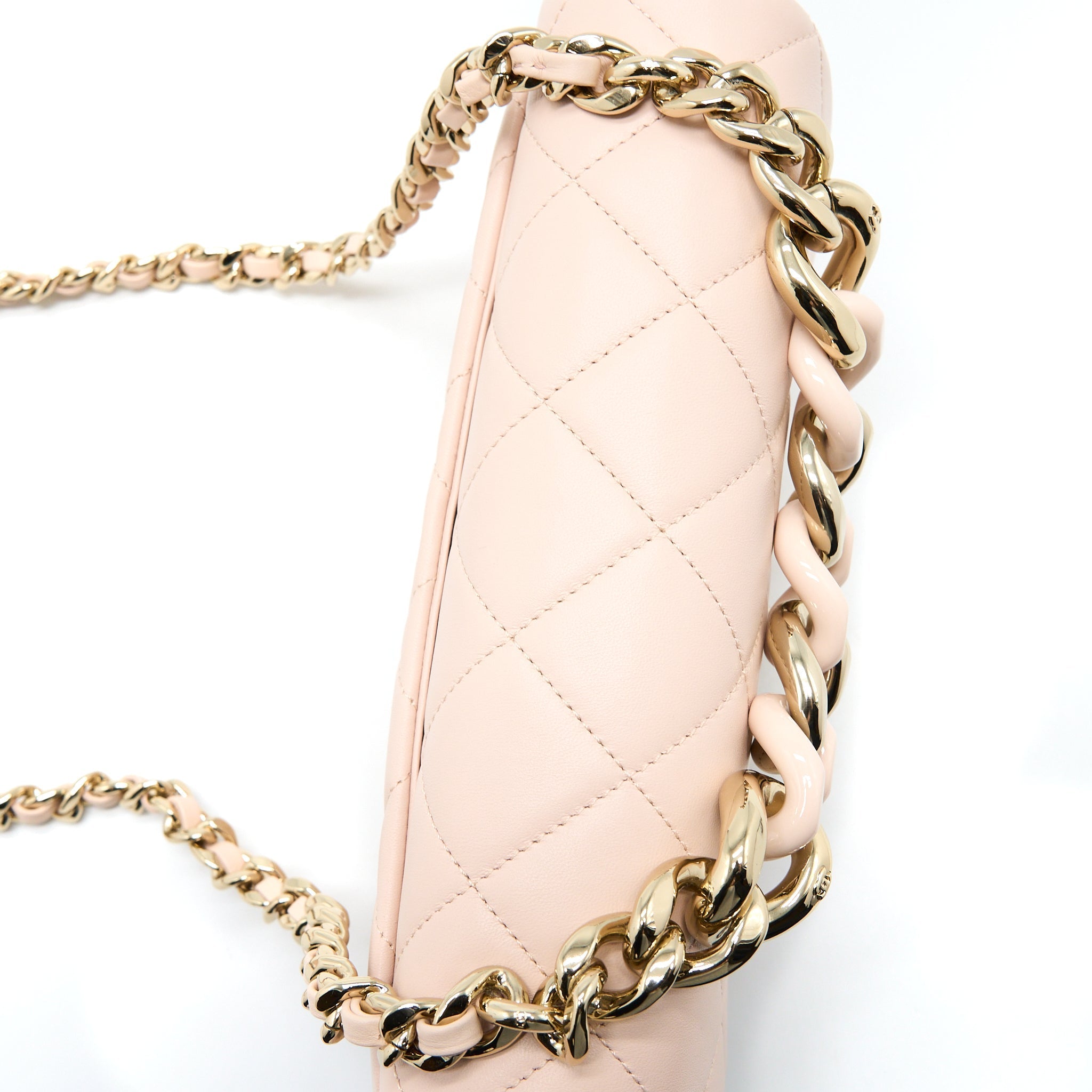 CHANEL 22C RECTANGULAR FLAP BAG WITH GIANT TOP HANDLE LAMBSKIN PINK LGHW(MICROCHIP)