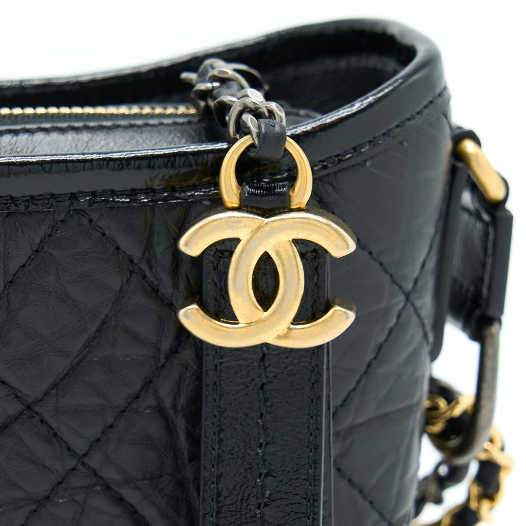CHANEL SMALL GABRIELLE HOBO BAG BLACK WITH MULTICOLOUR HARDWARE (MICROCHIP)