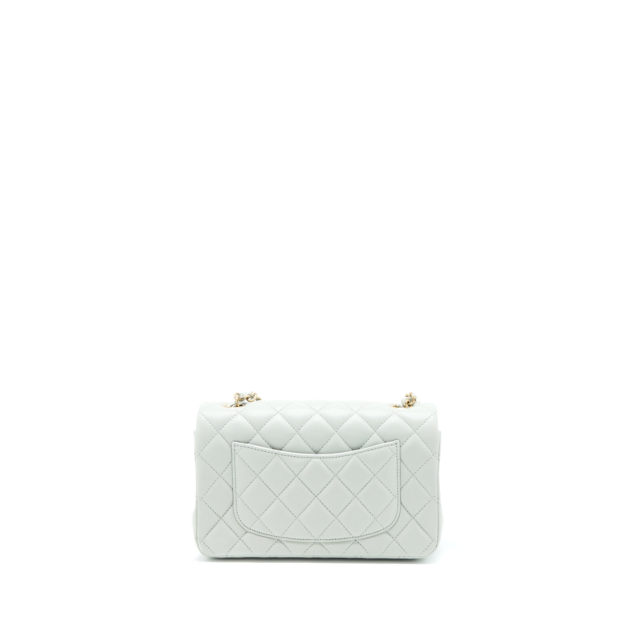 CHANEL 23C MINI RECTANGULAR FLAP BAG LAMBSKIN LIGHT GREY LGHW (MICROCHIP)