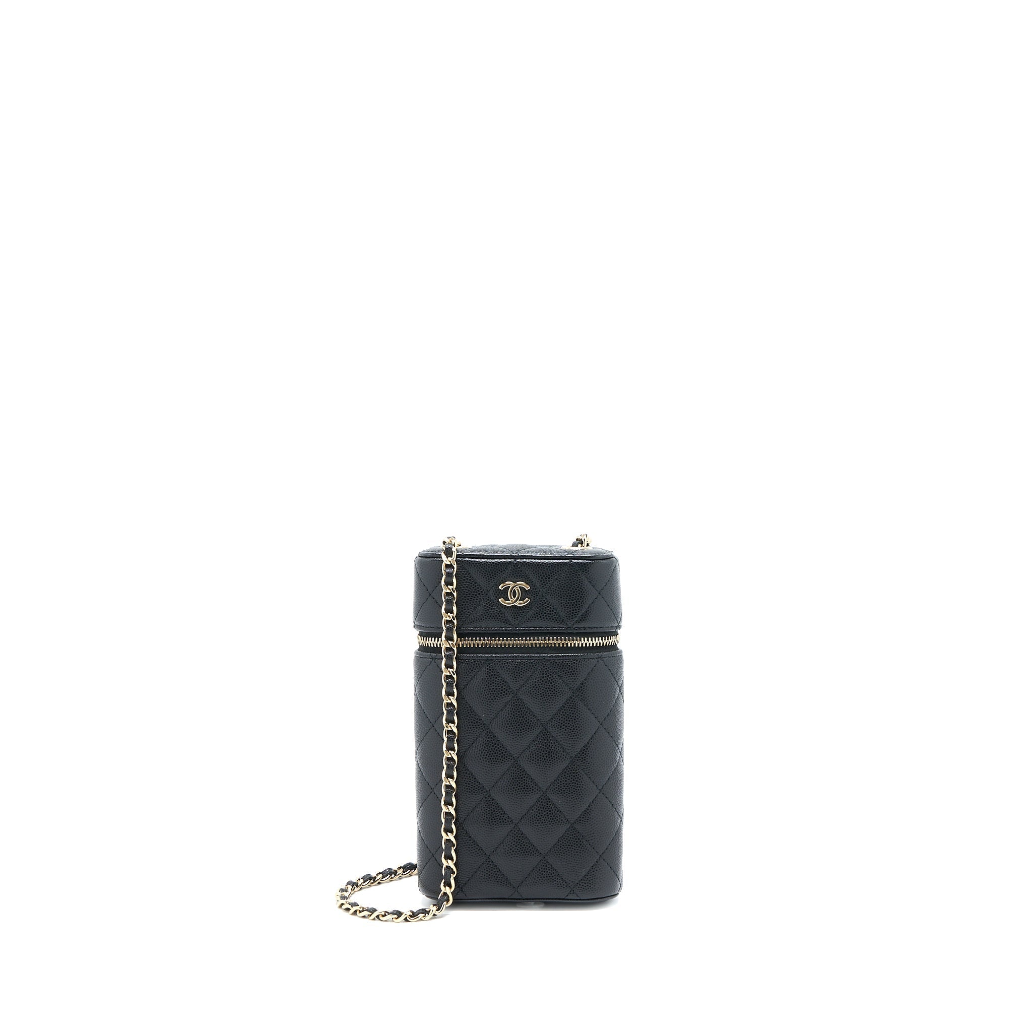 CHANEL VANITY PHONE HOLDER WITH CHAIN CAVIAR BLACK LGHW