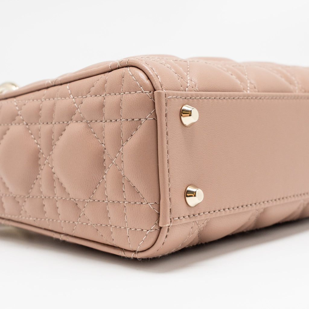 DIOR MINI LADY DIOR LAMBSKIN BLUSH LGHW