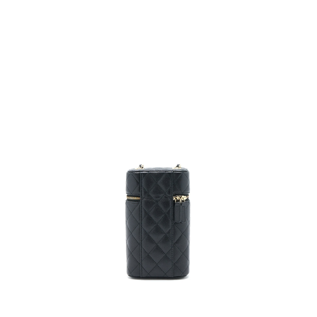 CHANEL VANITY PHONE HOLDER WITH CHAIN CAVIAR BLACK LGHW