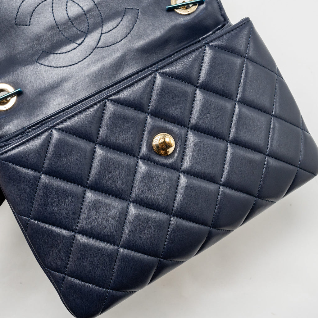 CHANEL SMALL TRENDY CC FLAP BAG LAMBSKIN BLUE LGHW