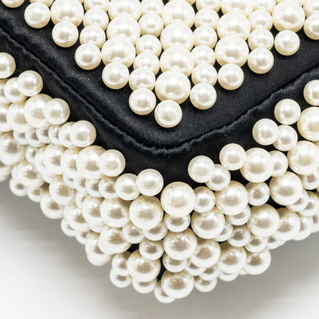 CHANEL 19S PEARL FLAP MINI RECTANGULAR FLAP BAG SATIN/ LAMBSKIN BLACK LGHW