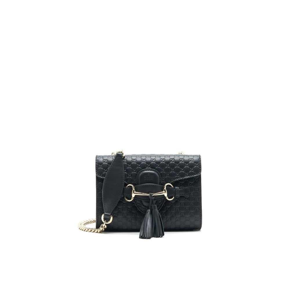 GUCCI EMILY GUCCISSIMA MINI LEATHER SHOULDER BAG BLACK