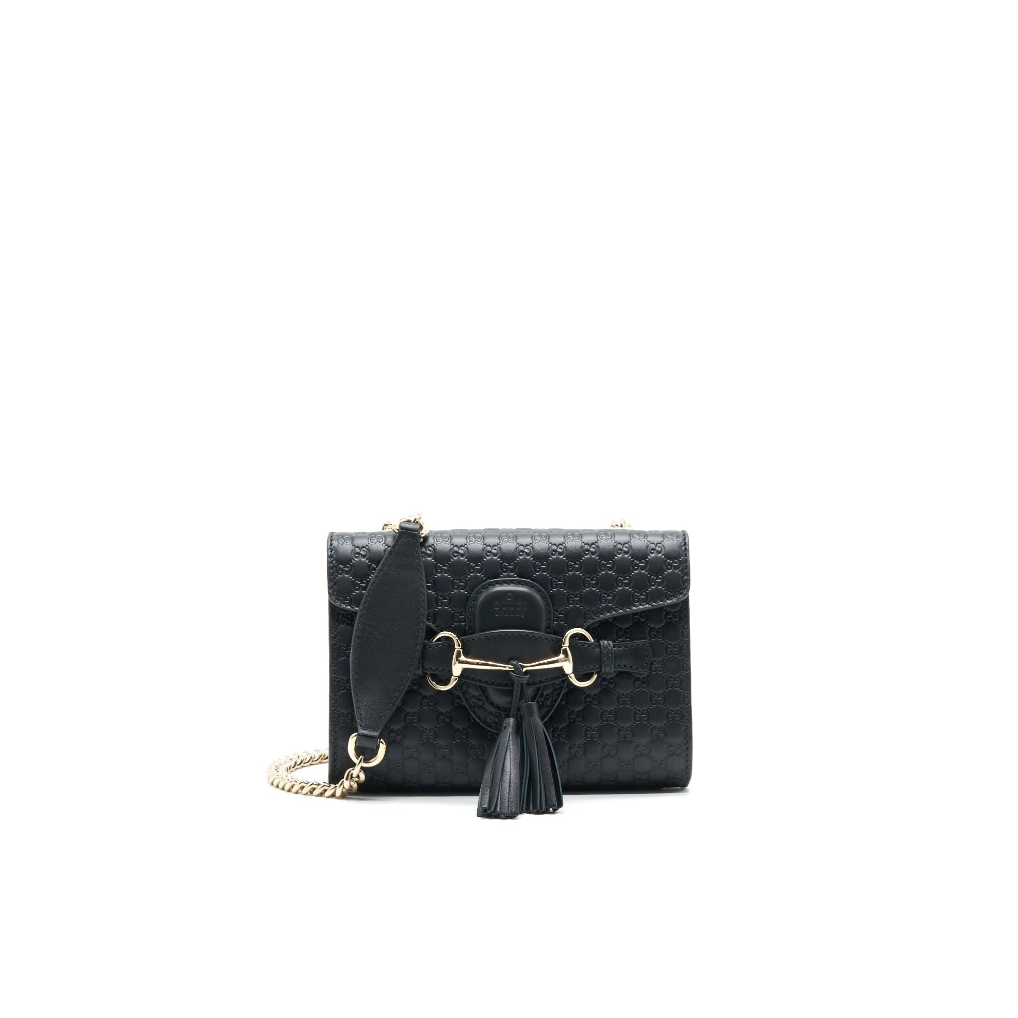 GUCCI EMILY GUCCISSIMA MINI LEATHER SHOULDER BAG BLACK