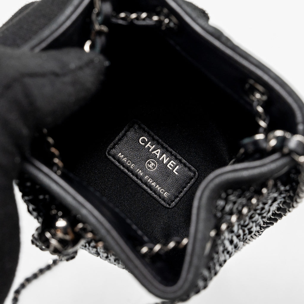 CHANEL SUPER MINI CRYSTAL STUDDED CLUTCH WITH CHAIN LAMBSKIN BLACK RUTHENIUM HARDWARE