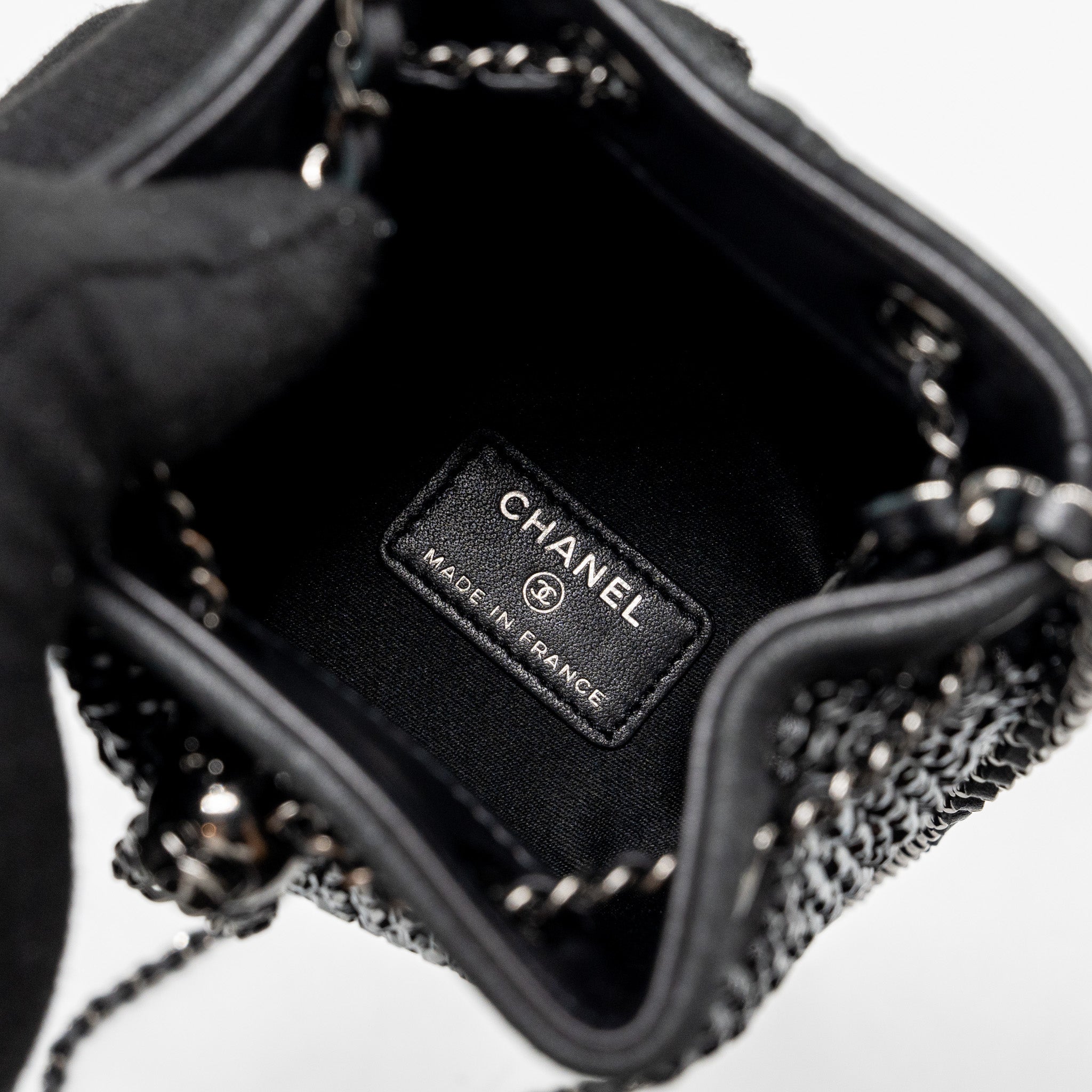 CHANEL SUPER MINI CRYSTAL STUDDED CLUTCH WITH CHAIN LAMBSKIN BLACK RUTHENIUM HARDWARE
