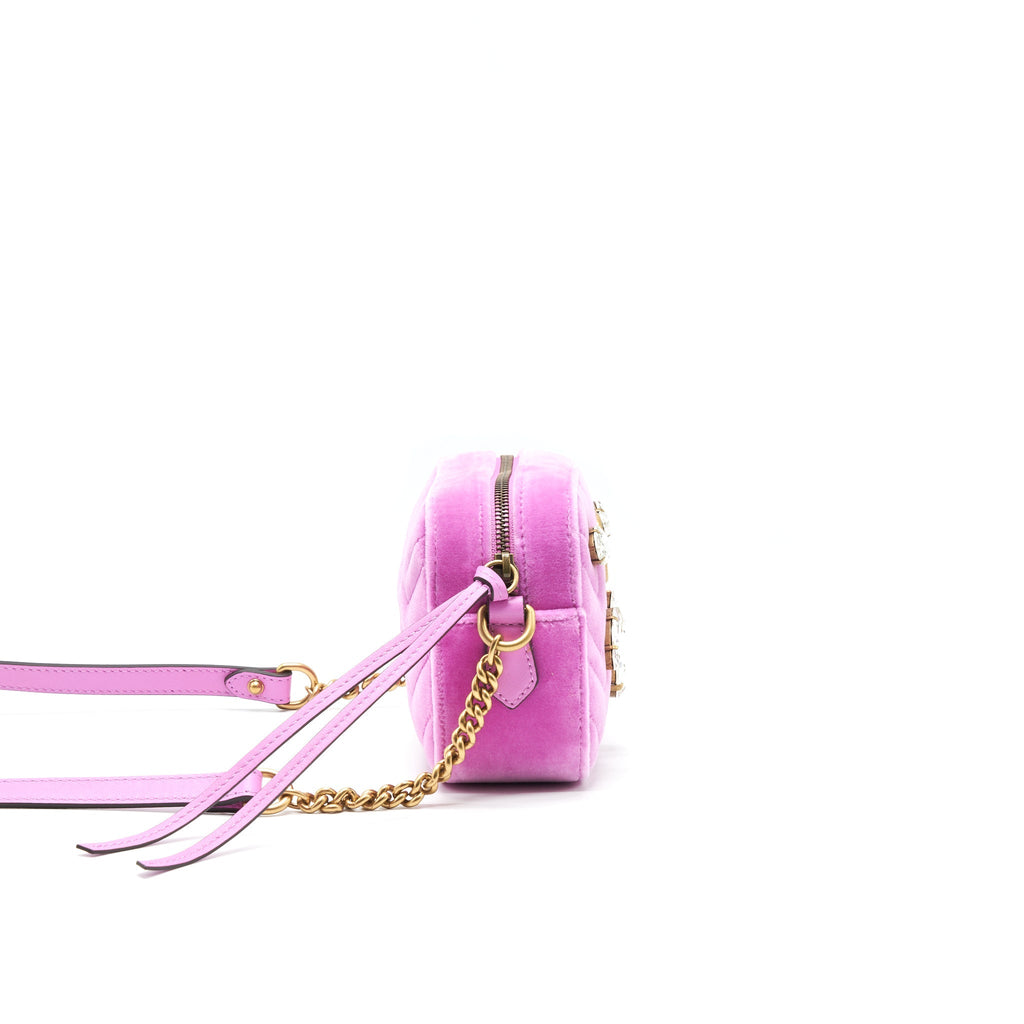 GUCCI VELVET MINI MARMONT CAMERA BAG PINK