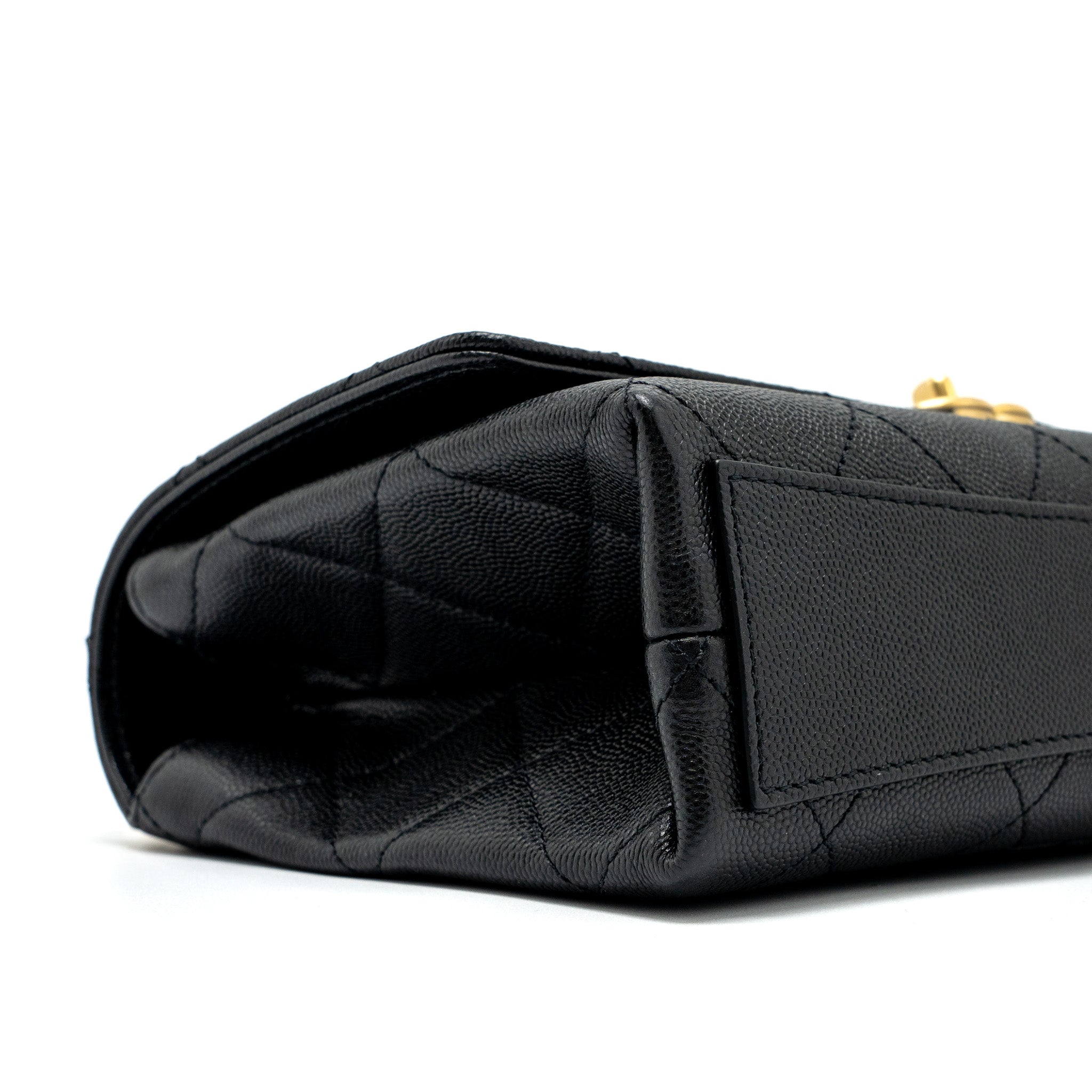 CHANEL FLAP BAG WITH DETAIL CHAIN GRAINED CALFSKIN BLACK BRUSHED GHW (MICROCHIP)