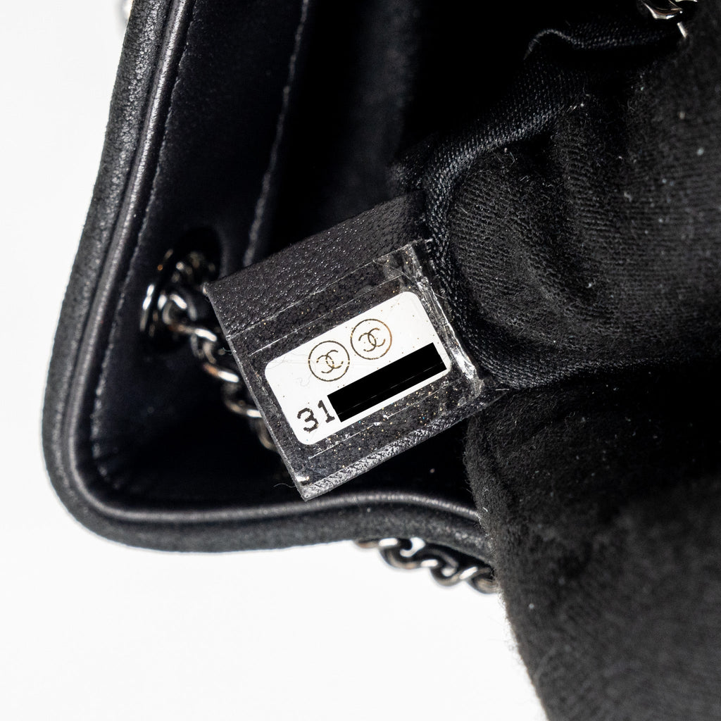 CHANEL SUPER MINI CRYSTAL STUDDED CLUTCH WITH CHAIN LAMBSKIN BLACK RUTHENIUM HARDWARE