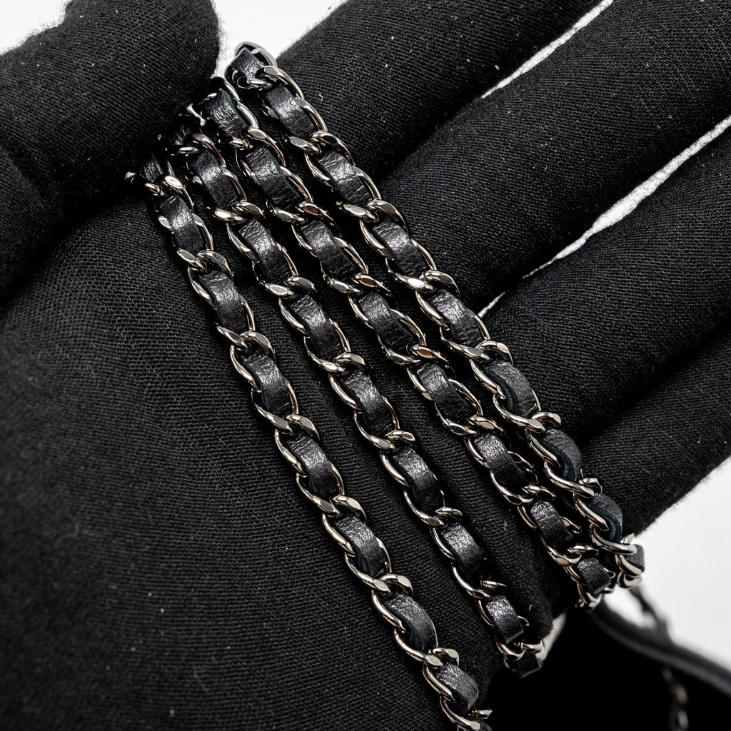 CHANEL SUPER MINI CRYSTAL STUDDED CLUTCH WITH CHAIN LAMBSKIN BLACK RUTHENIUM HARDWARE