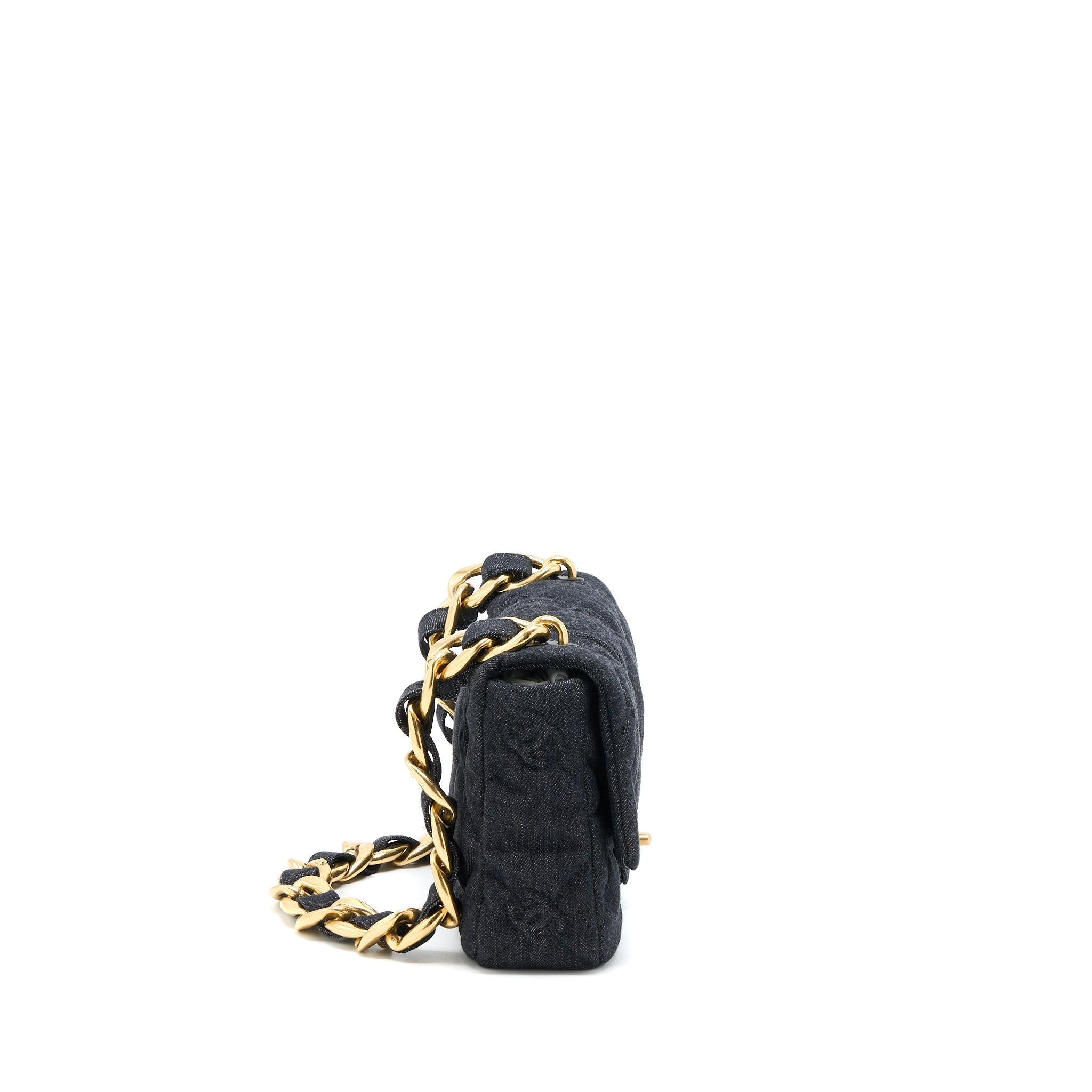 CHANEL CHUNKY CHAIN FLAP BAG DENIM BLACK BRUSHED GHW (MICROCHIP)
