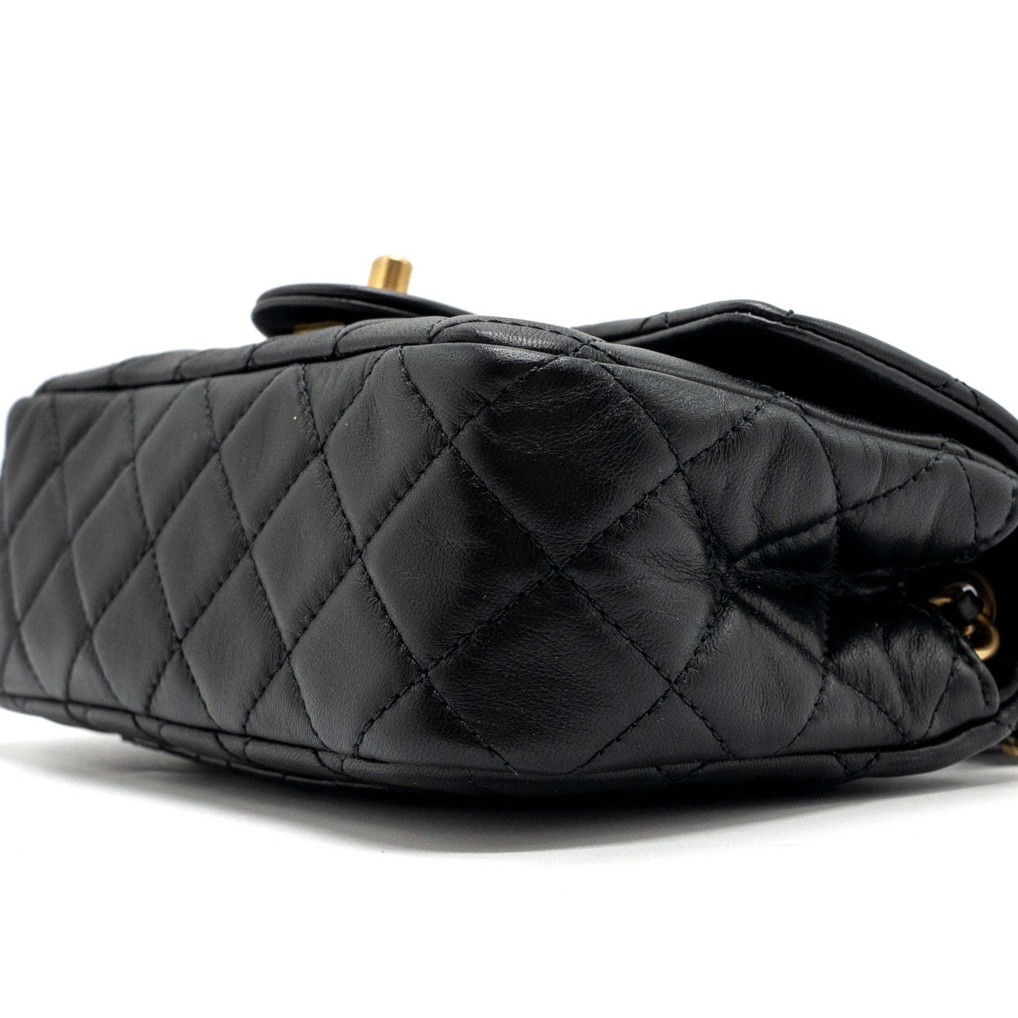 CHANEL PEARL CRUSH MINI RECTANGULAR LAMBSKIN BLACK BRUSHED GHW (MICROCHIP)