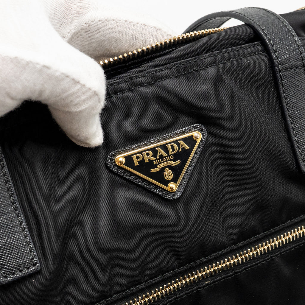 PRADA RE-EDITION LARGE TESSUTO TOTE BAG RE-NYLON/SAFFIANO LEATHER BLACK GHW