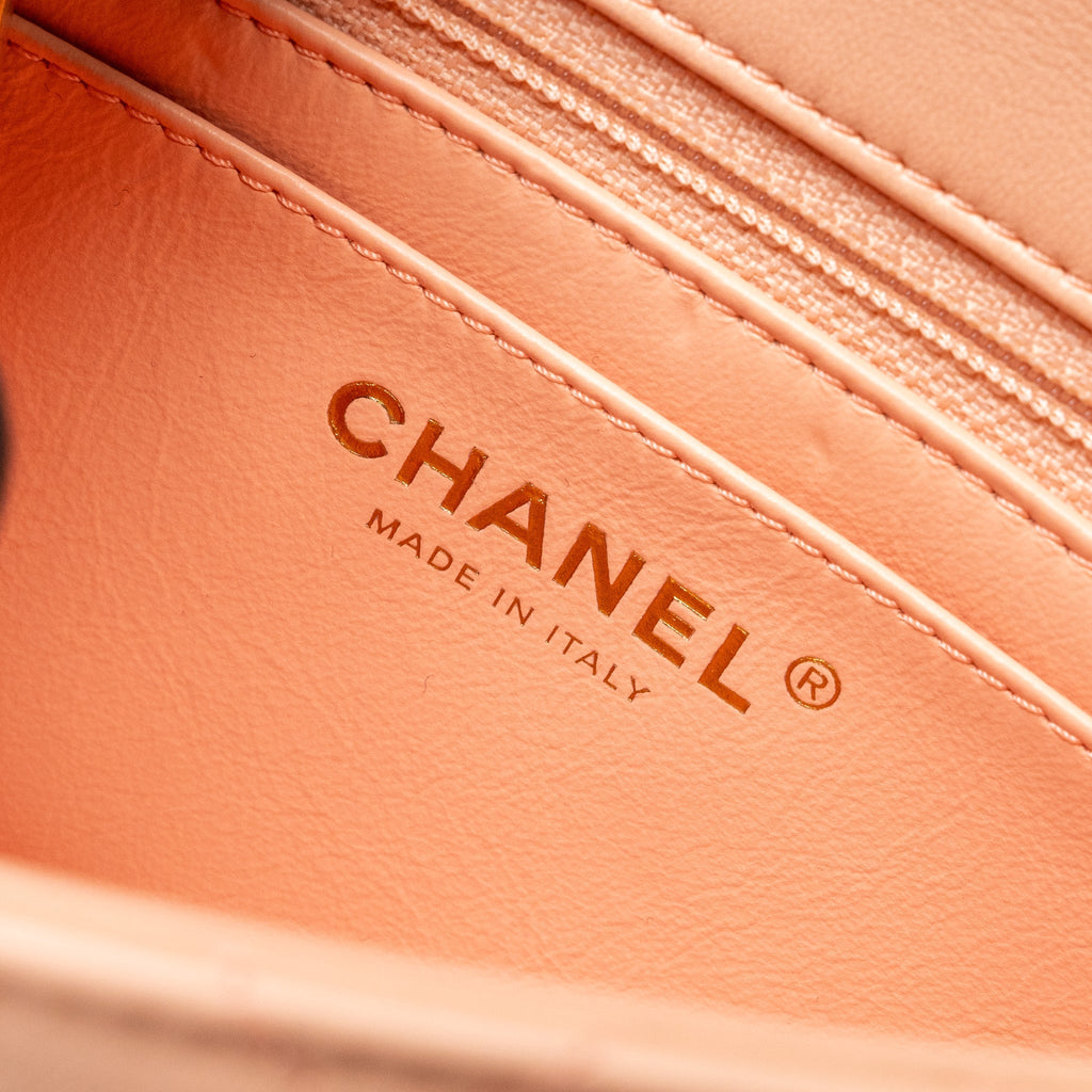 CHANEL PEARL CRUSH MINI SQUARE FLAP BAG LAMBSKIN LIGHT PINK GHW (MICROCHIP)