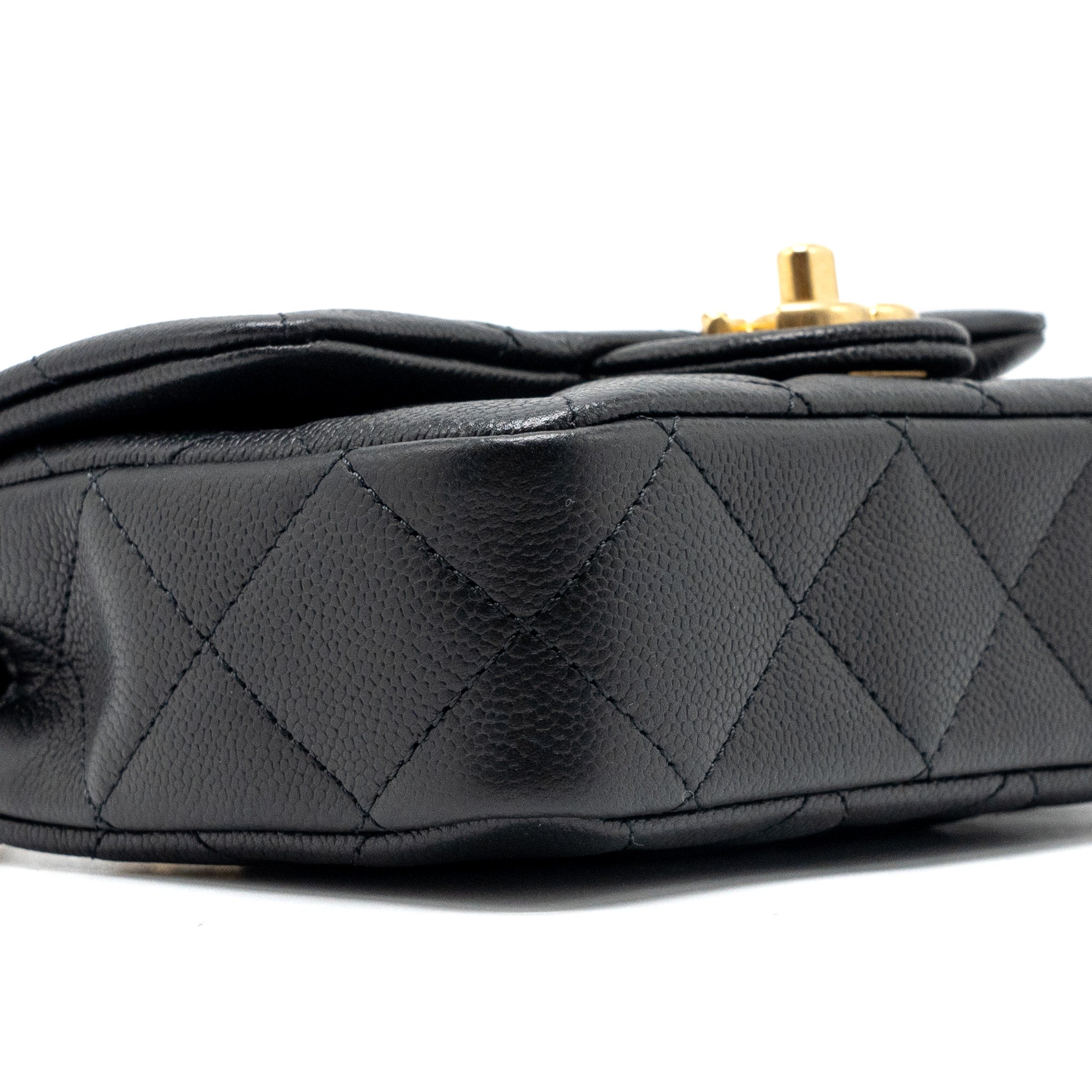 CHANEL 24P COCO LOVE MINI FLAP BAG ADJUSTABLE CHAIN CAVIAR BLACK BRUSH GHW (MICROCHIP)