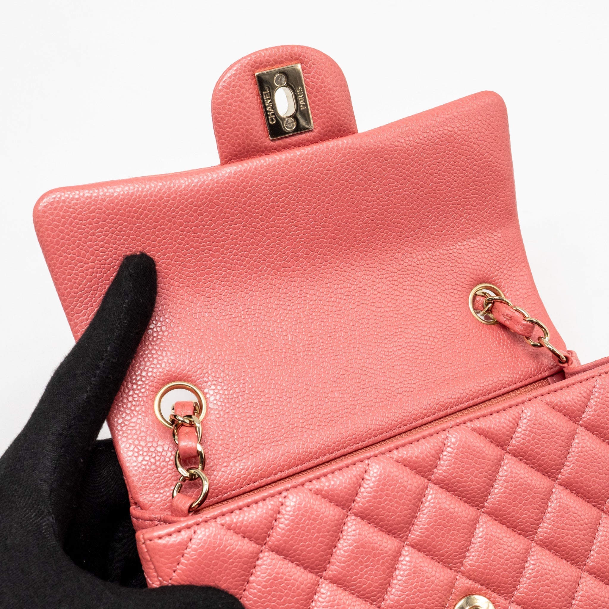 CHANEL MINI RECTANGULAR FLAP BAG CAVIAR PINK GHW