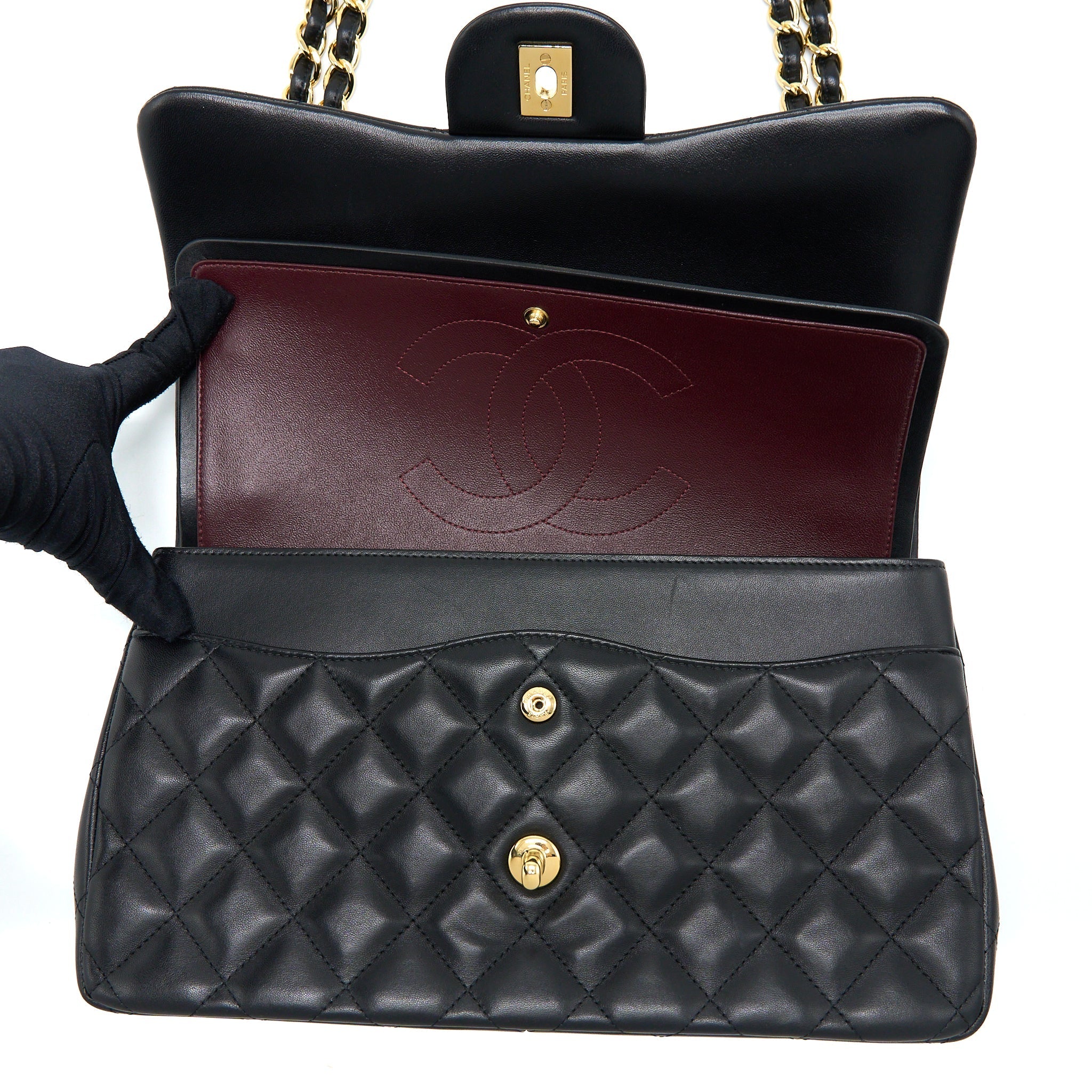 CHANEL JUMBO CLASSIC DOUBLE FLAP BAG LAMBSKIN BLACK GHW