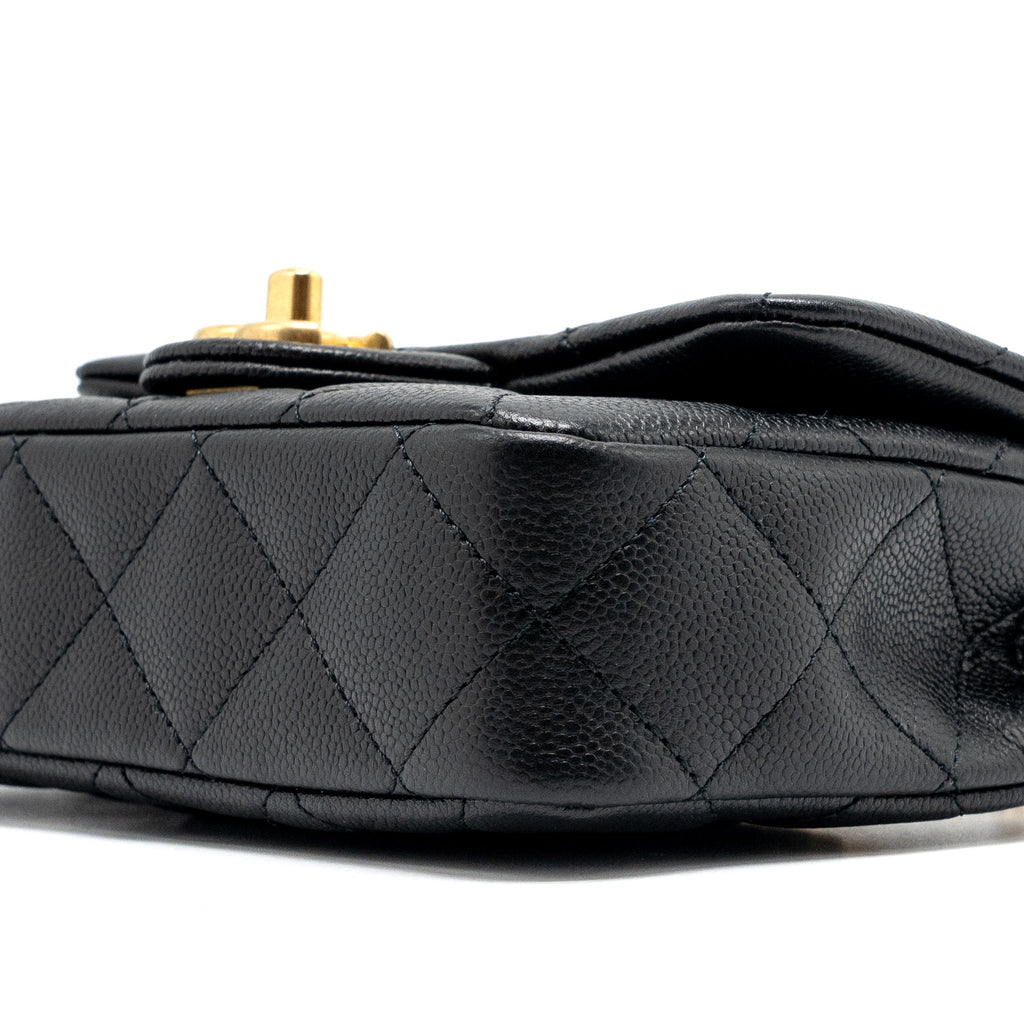 CHANEL 24P COCO LOVE MINI FLAP BAG ADJUSTABLE CHAIN CAVIAR BLACK BRUSH GHW (MICROCHIP)