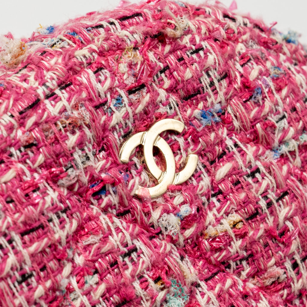 CHANEL ROUND CLUTCH WITH CHAIN TWEED PINK/MULTICOLOUR LGHW