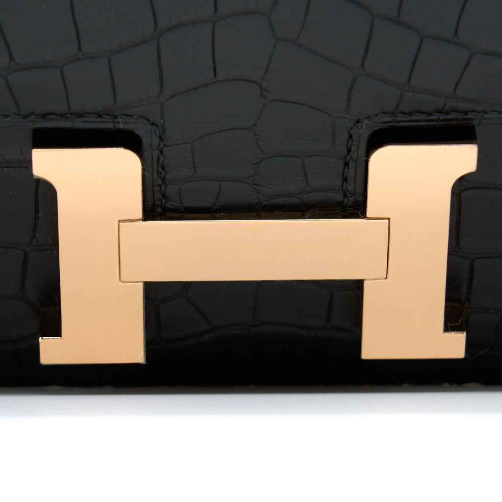 HERMES MINI CONSTANCE ALLIGATOR MISSISSIPPIENSIS MAT BLACK RGHW