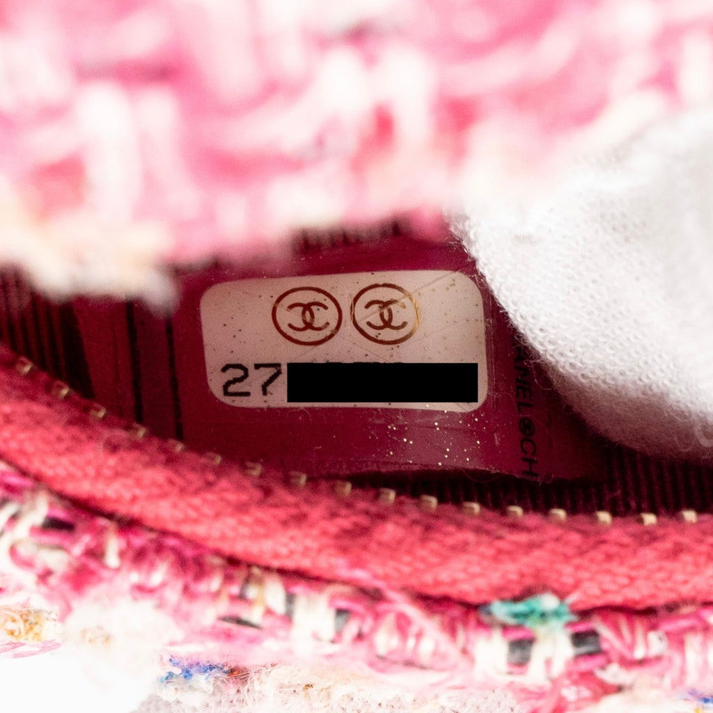 CHANEL ROUND CLUTCH WITH CHAIN TWEED PINK/MULTICOLOUR LGHW