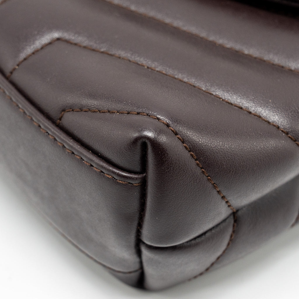 SAINT LAURENT/YSL LOULOU TOY STRAP BAG CALFSKIN BROWN SHW