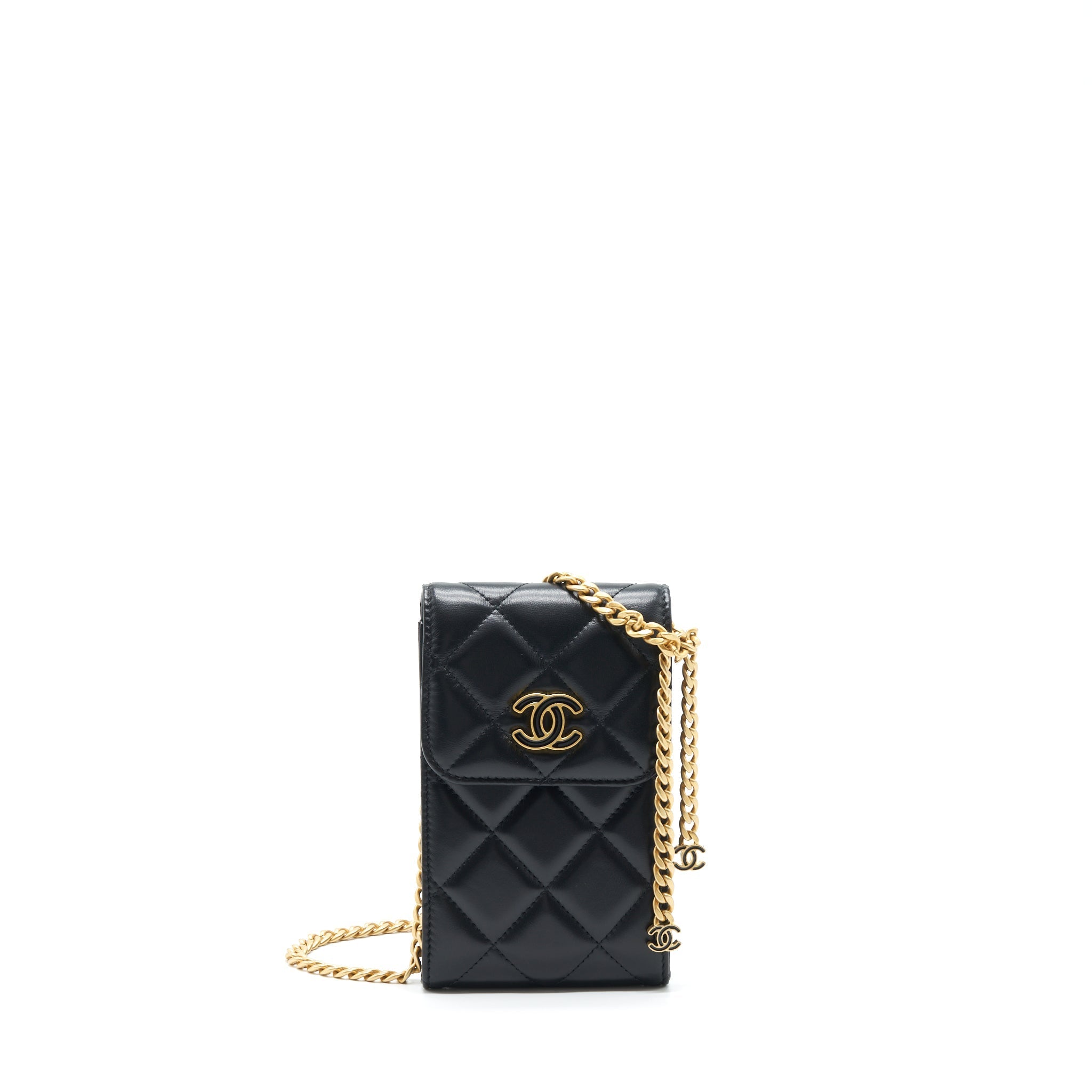 CHANEL 22P VERTICAL MINI FLAP BAG LAMBSKIN BLACK WITH ENAMEL BUCKLE BRUSHED GHW