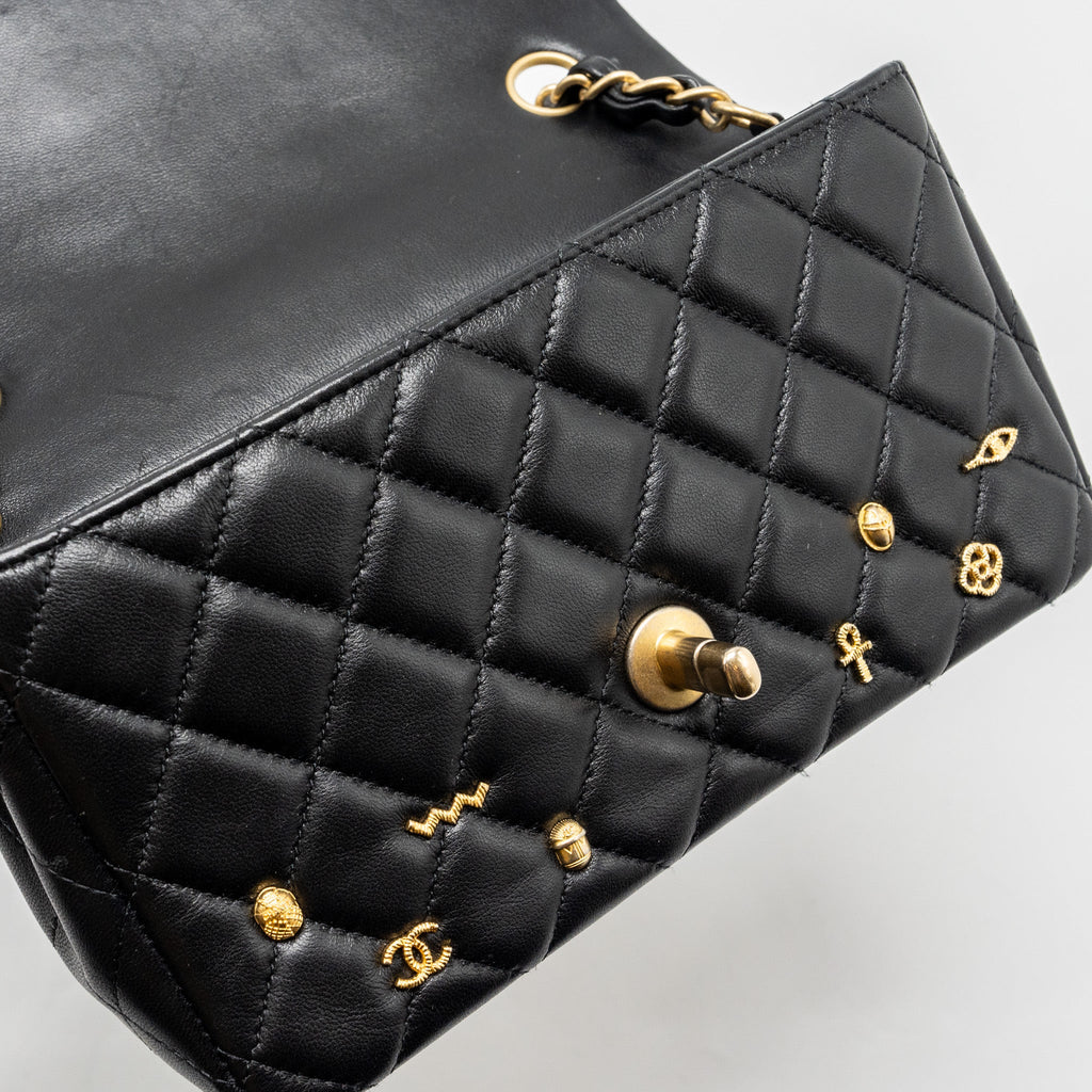 CHANEL EGYPTIAN AMULET MINI RECTANGULAR FLAP BAG LAMBSKIN BLACK GHW