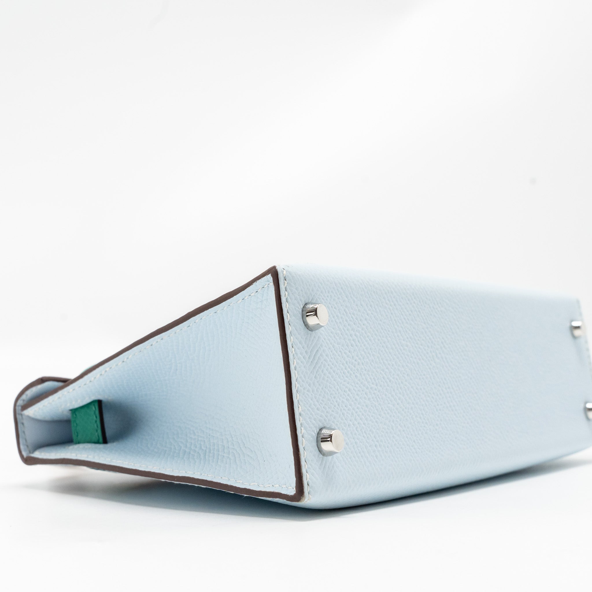 HERMES MINI KELLY EPSOM BLEU BRUME/VERT JADE/GOLD SHW