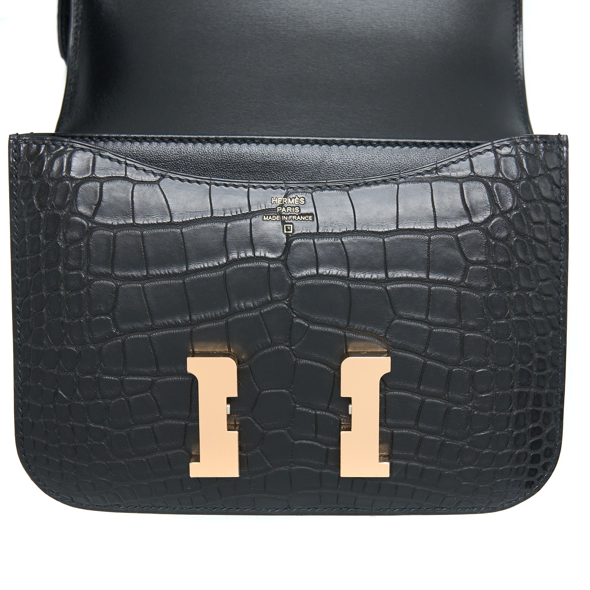 HERMES MINI CONSTANCE ALLIGATOR MISSISSIPPIENSIS MAT BLACK RGHW