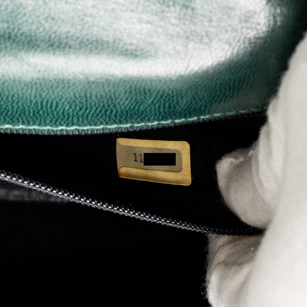 CHANEL VINTAGE ENVELOP FLAP BAG WITH CHAIN LIZARD DARK GREEN GHW