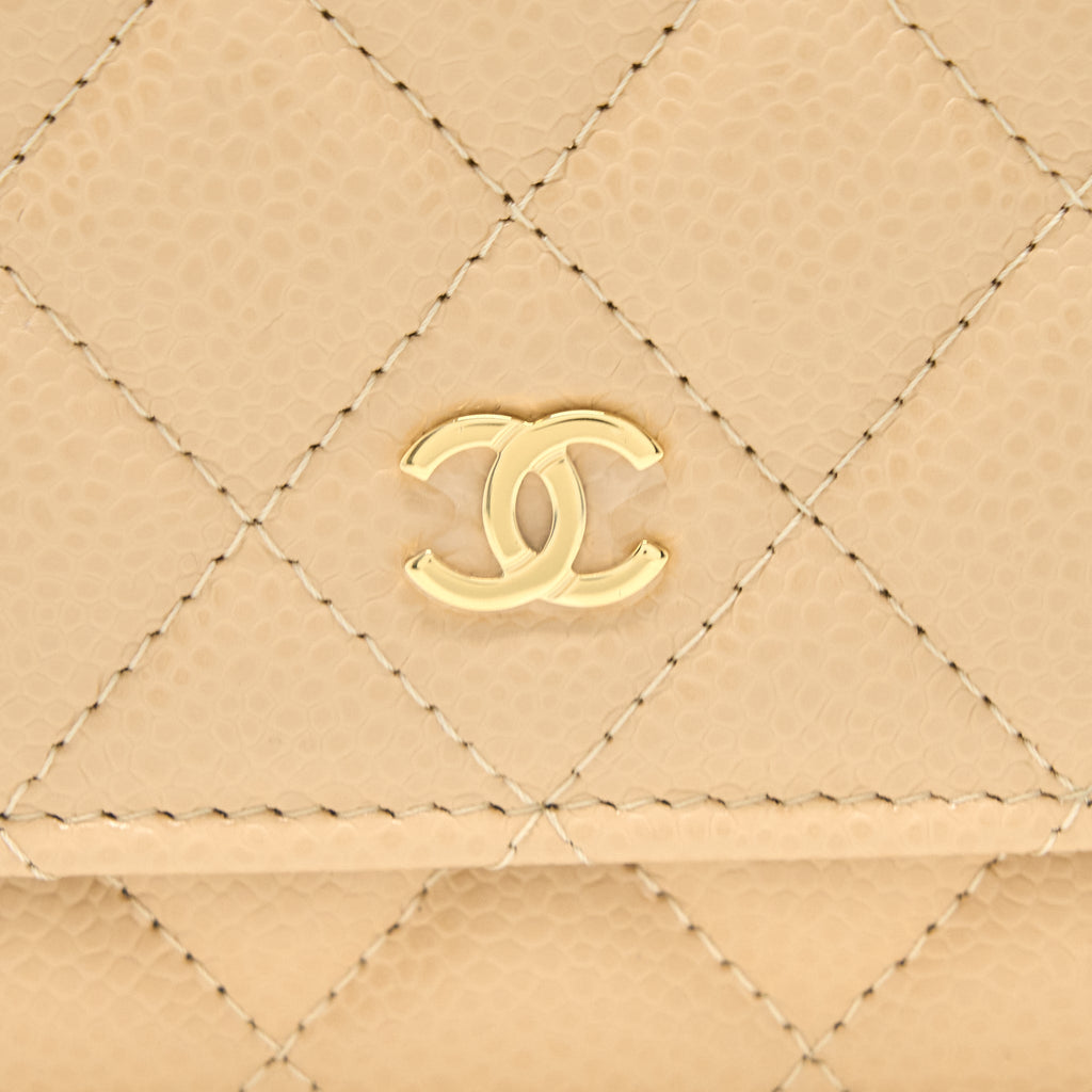 CHANEL CLASSIC WALLET ON CHAIN CAVIAR BEIGE GHW (MICROCHIP)