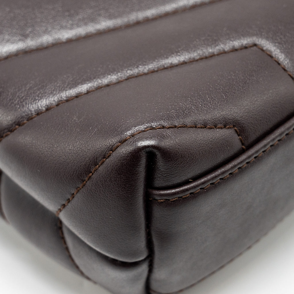 SAINT LAURENT/YSL LOULOU TOY STRAP BAG CALFSKIN BROWN SHW