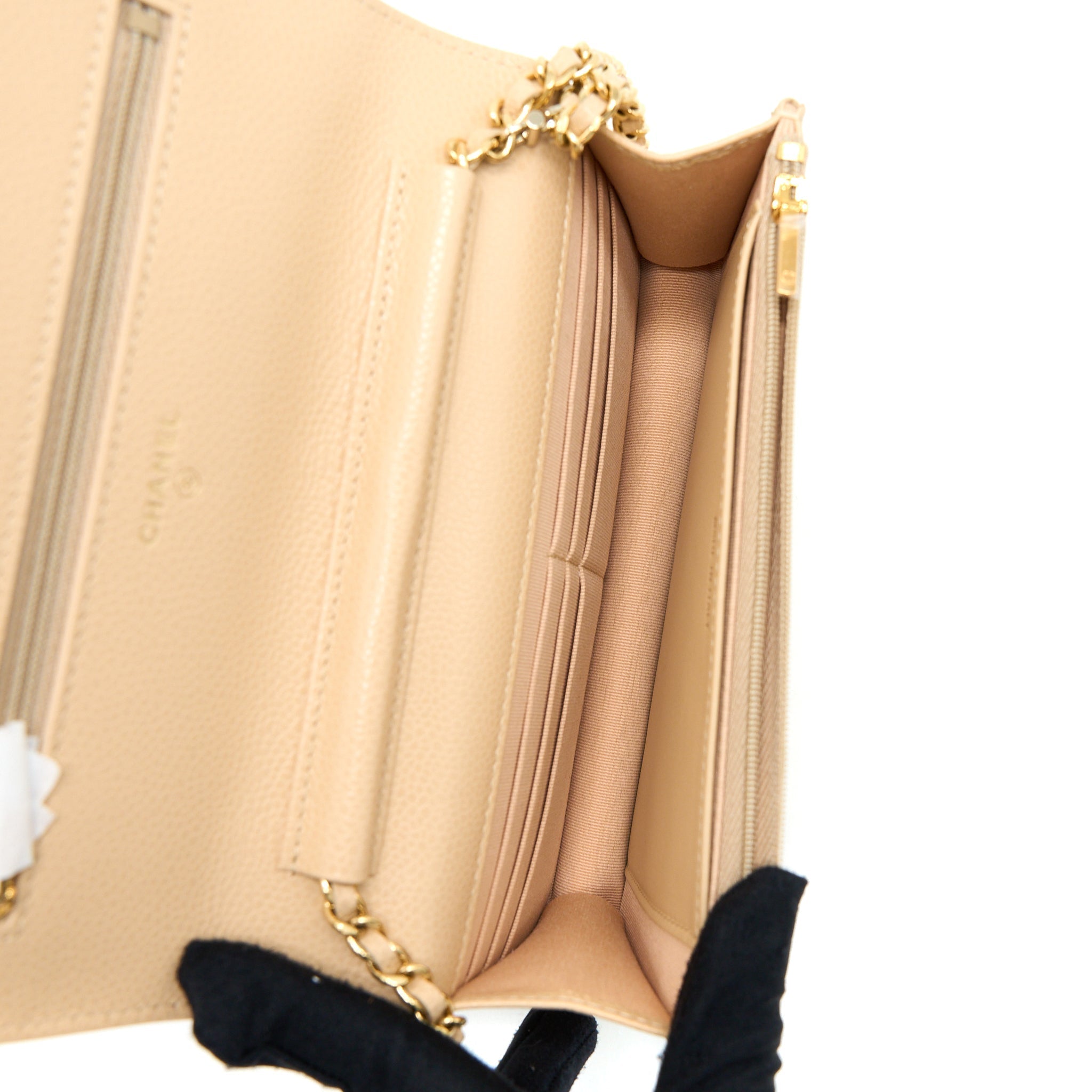 CHANEL CLASSIC WALLET ON CHAIN CAVIAR BEIGE GHW (MICROCHIP)