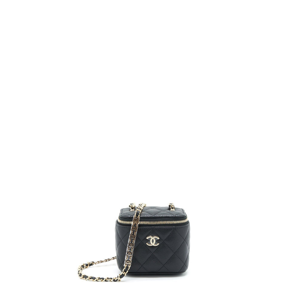 CHANEL 22S DETAILED LOGO MINI VANITY WITH CHAIN CAVIAR BLACK LGHW