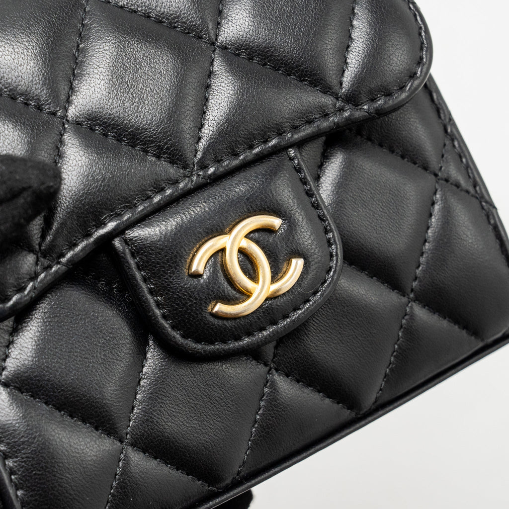 CHANEL TOP HANDLE MINI FLAP CLUTCH WITH CHAIN BLACK LAMBSKIN GHW (MICROCHIP)